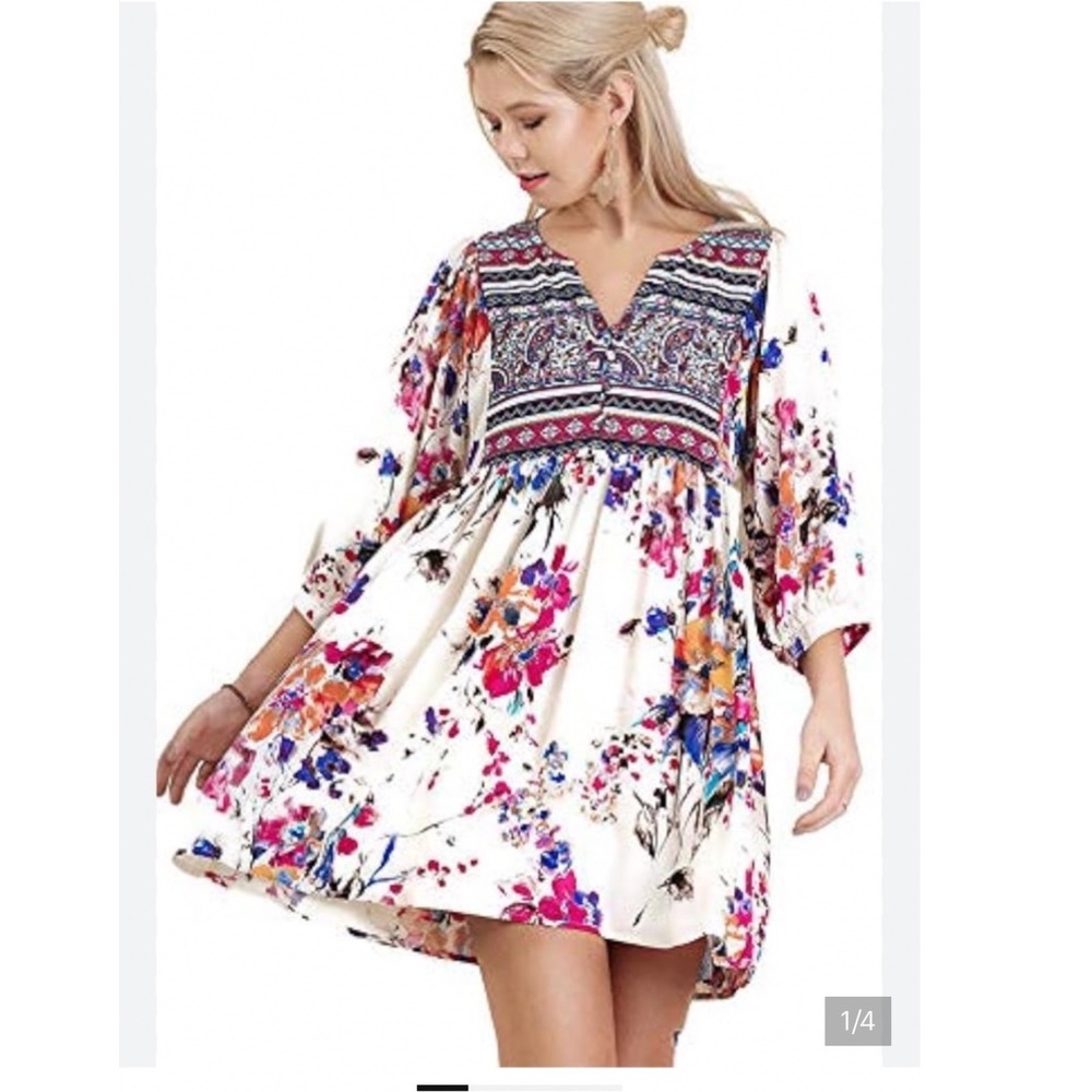 UMGEE BOHO PEASANT FLORAL DRESS